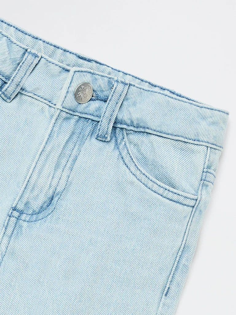 HOP Kids Girls Blue Floral High-Rise Relaxed-Fit Jeans — photo 5