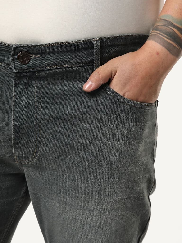 Plus Men's Grey Bootcut Fit Mid Rise Heavy Washed Jeans Stretchable — photo 5