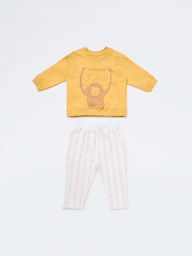 HOP Baby Boys Mustard Cotton Sweatshirt and Pants Set — photo 2