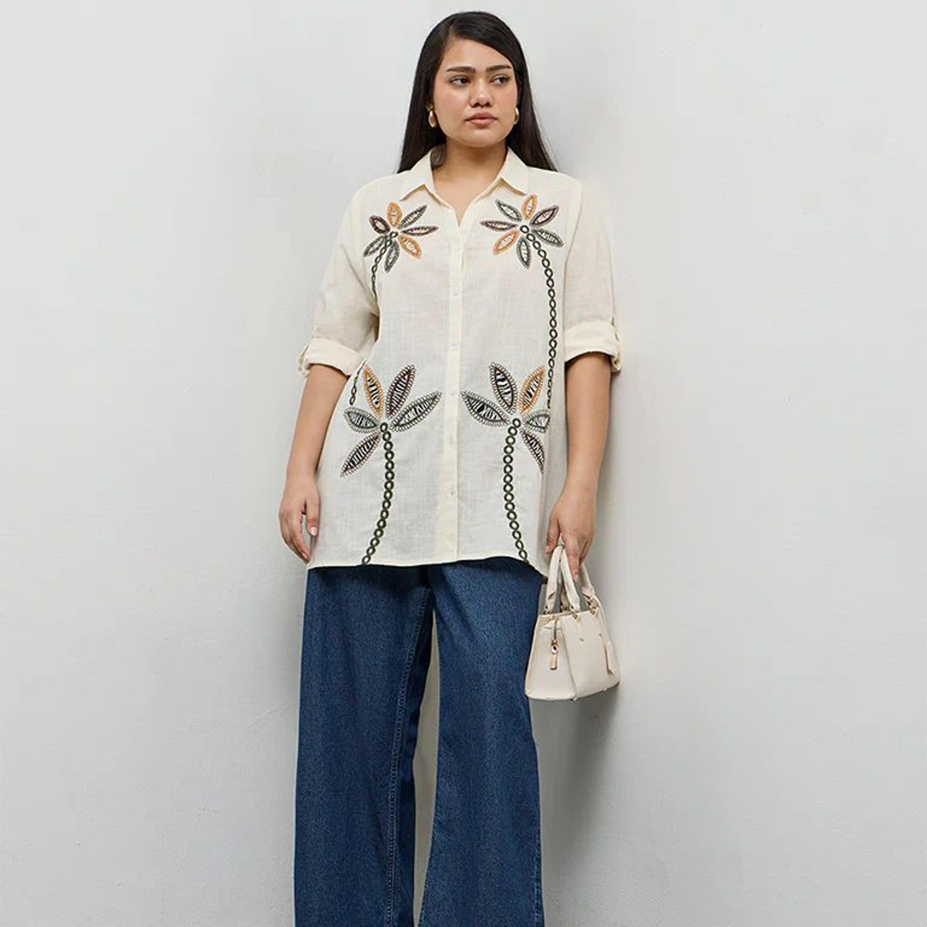 Gia Off-White Embroidered Cotton Blouse
