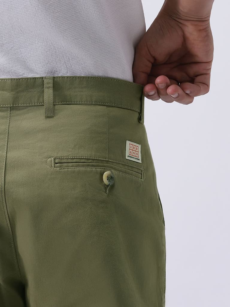 Men's Light Olive Cotton Regular Fit Casual Chinos Trousers Stretch — photo 6