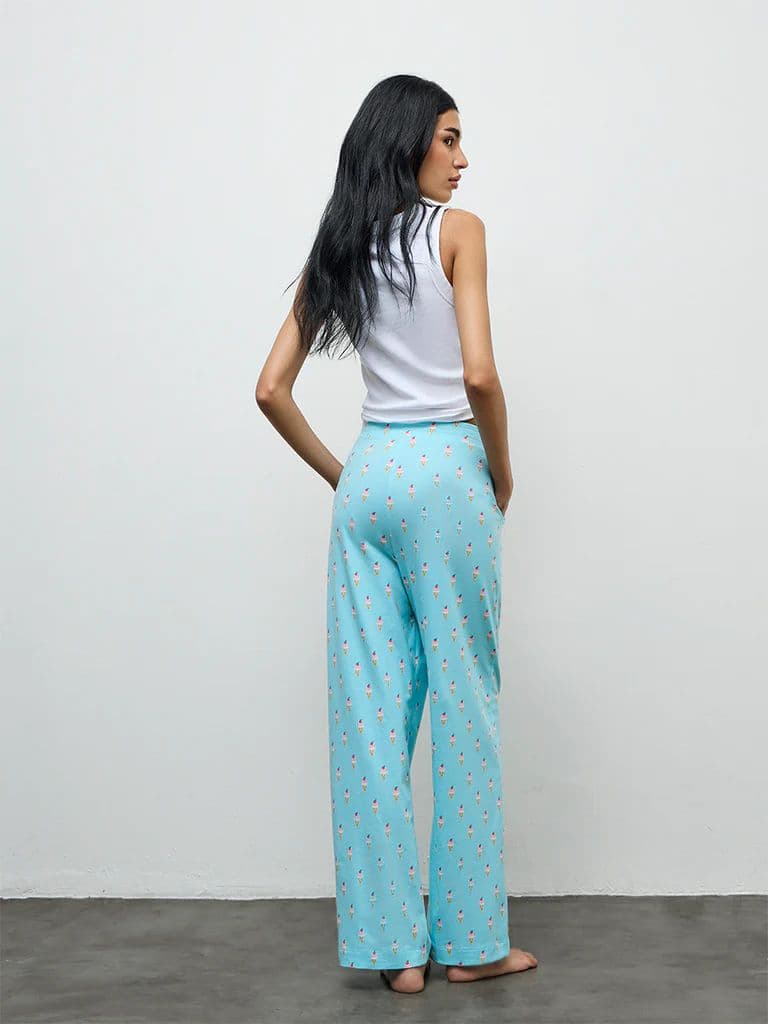 Superstar Blue Printed High-Rise Cotton-Blend Pants — photo 4
