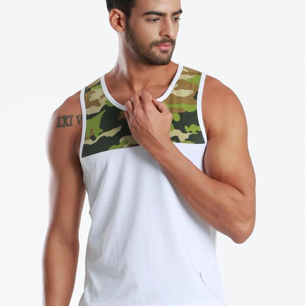 Yoke Camo White Active Fit Camo Printed Organic Bamboo Vest (Pack Of 1)