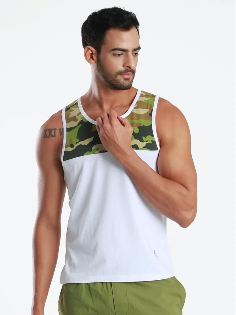 Yoke Camo White Active Fit Camo Printed Organic Bamboo Vest (Pack Of 1) — Yoke Camo White / S / Men