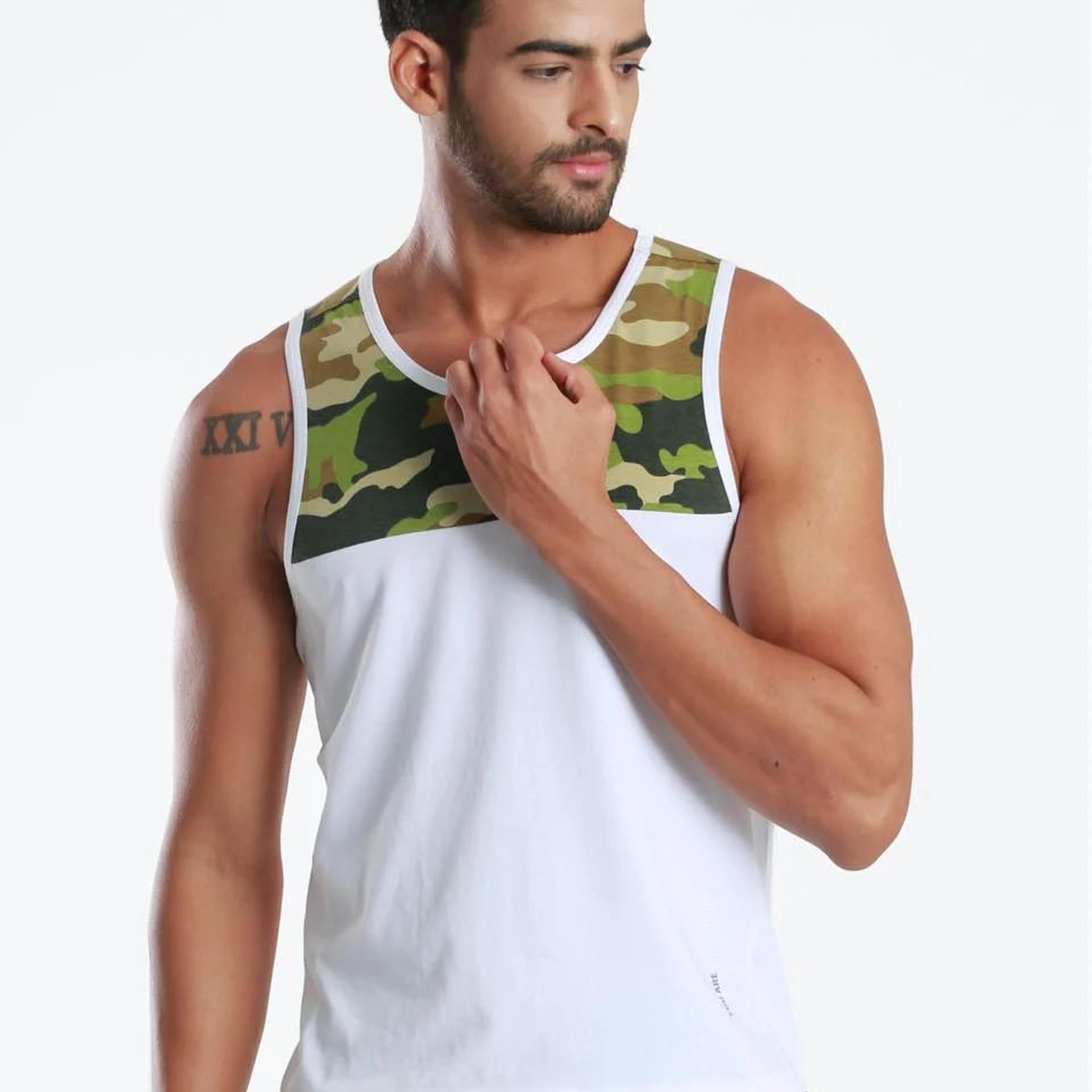 Yoke Camo White Active Fit Camo Printed Organic Bamboo Vest (Pack Of 1)