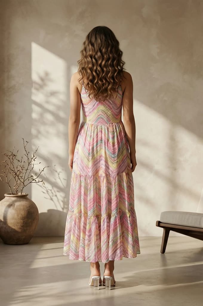 Multicolor Chevron Chiffon Tiered Dress — photo 4