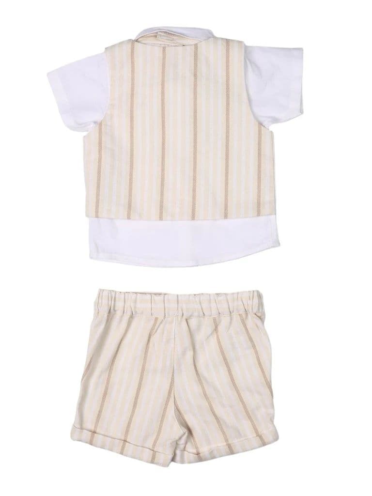 HOP Baby Boys Multicolour Striped Cotton T-Shirt, Shorts, Waistcoat and Bow Set — photo 3