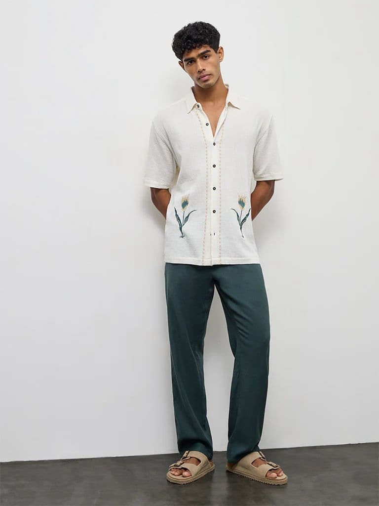 ETA Off-White Floral Embroidered Relaxed-Fit Cotton Shirt — photo 2