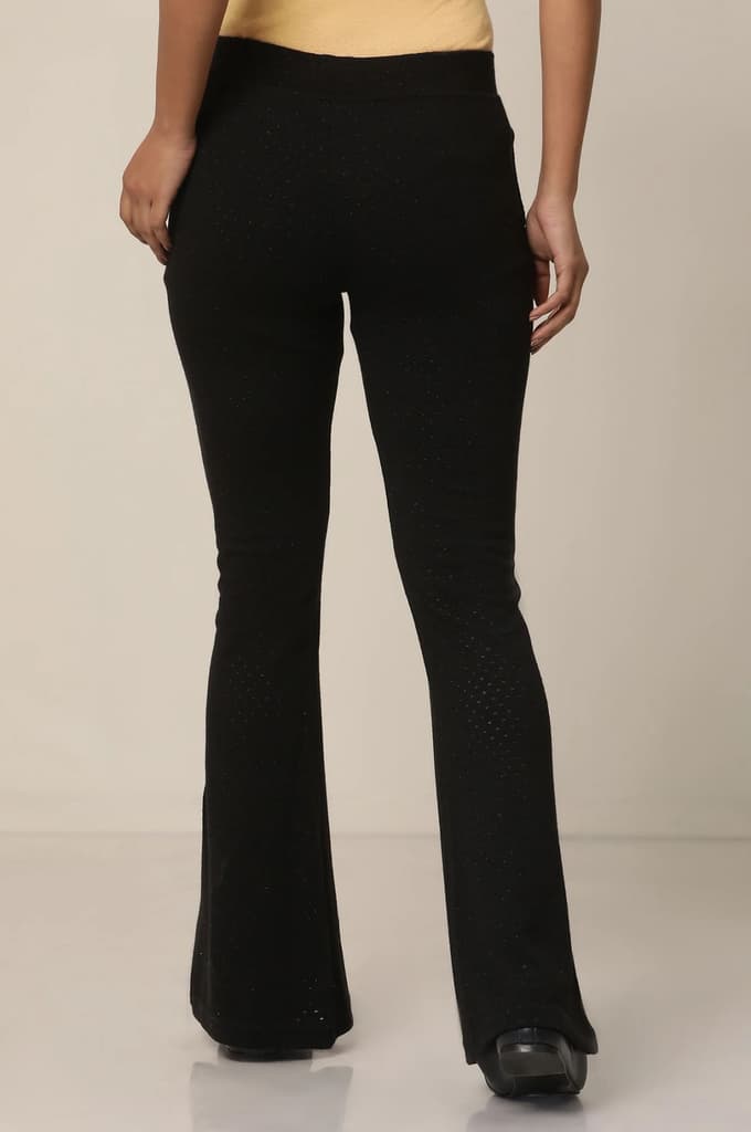 Black Solid Flared Pants With Elasticated Waist — photo 4