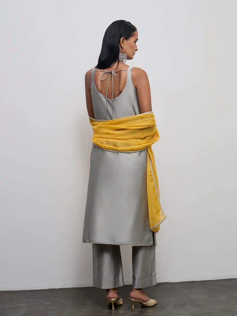 Vark Grey Embroidered A-Line Ethnic Set — photo 4