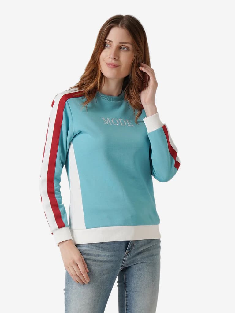 Sweatshirts for Women in Bright Blue | Cotton Blend Printed Sweatshirt — photo 2