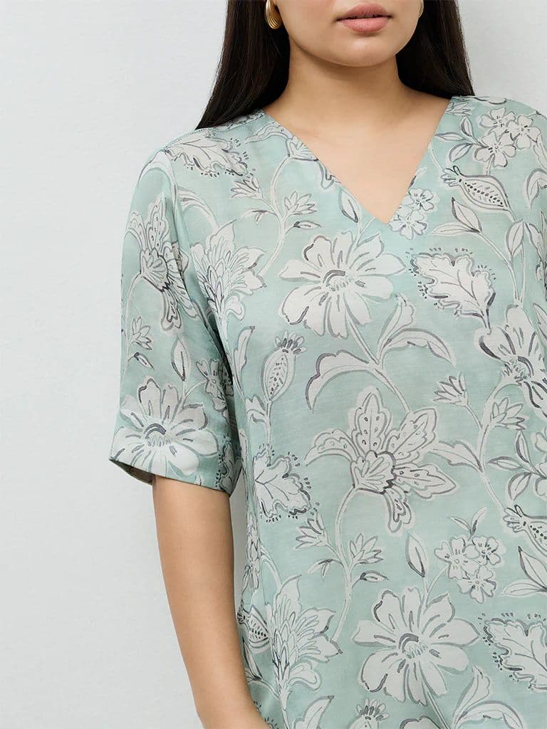Diza Mint Floral Printed High-Low Tunic — photo 3
