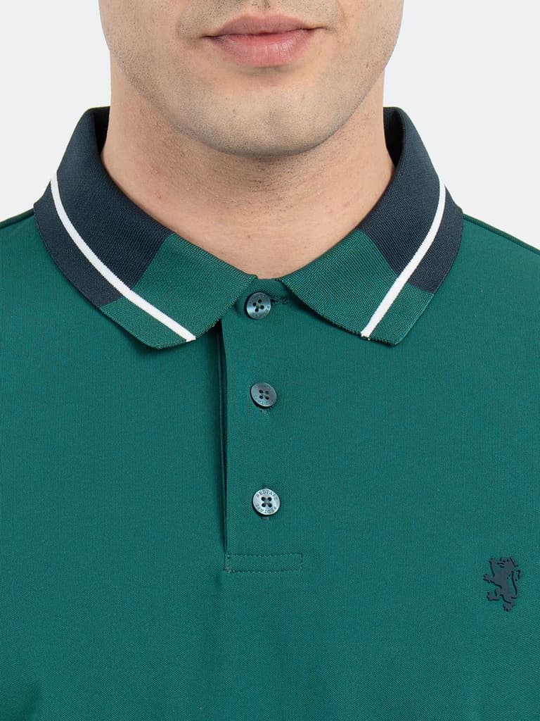 T Shirts for Men in Forest Green | Jacquard Collar Polo T Shirt — photo 4