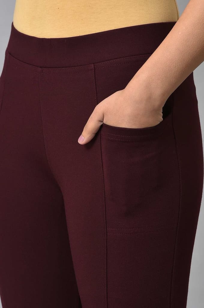 Maroon Solid Skinny Fit Yoga Tights With Elasticated Waistband — photo 7