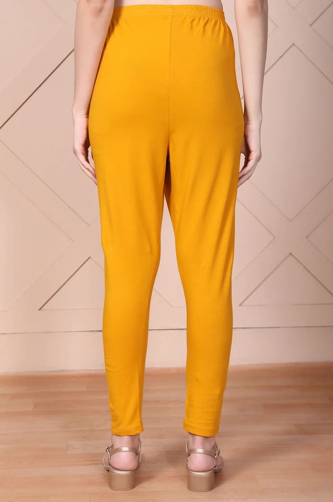 Mustard Solid High-Waisted Cotton Tights — photo 4