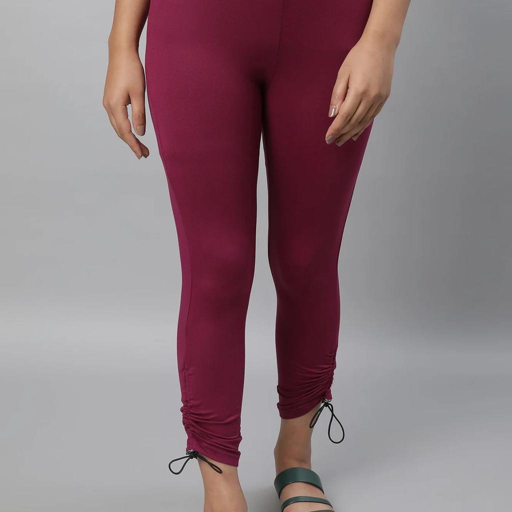 Purple Solid Skinny Fit Tights With Drawstring Detail