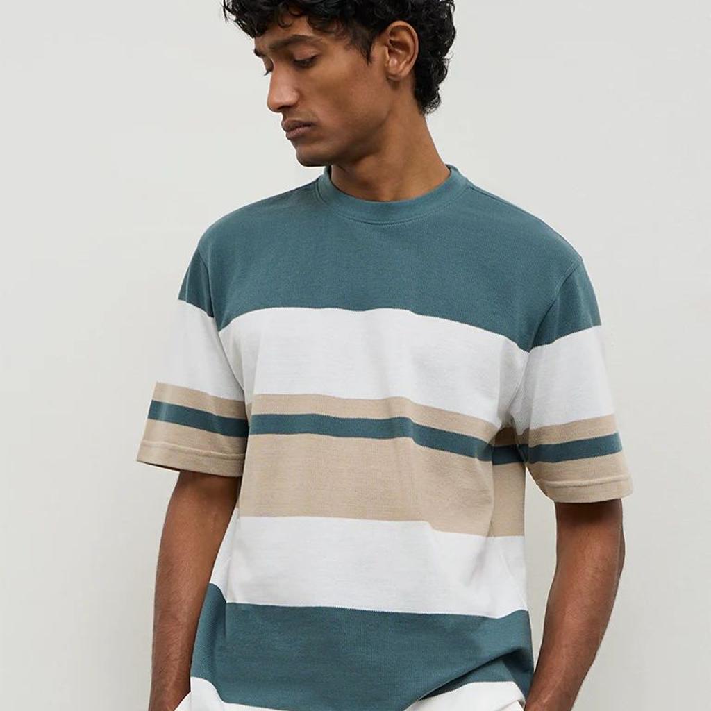 WES Lounge Multicolor Stripe-Printed Relaxed-Fit Cotton T-Shirt
