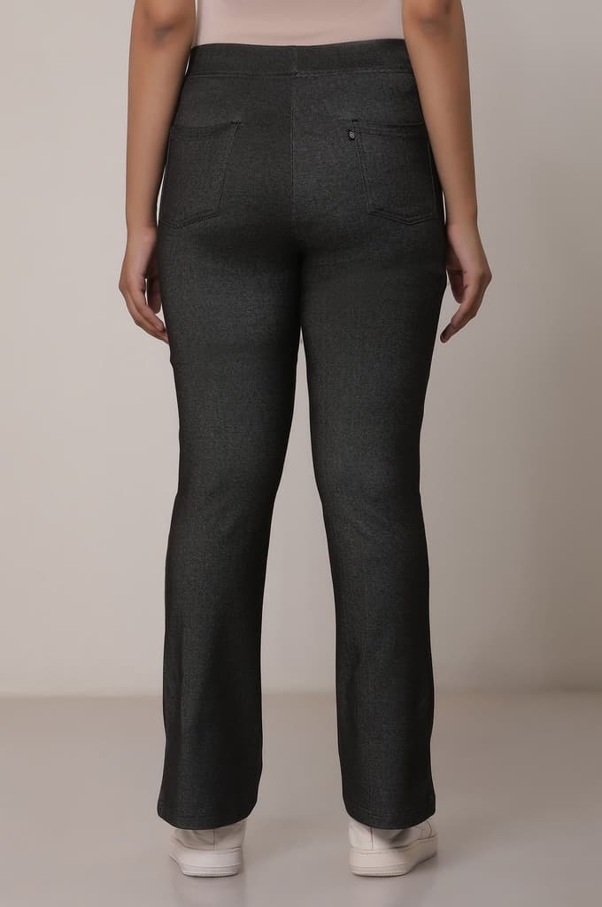 Black Solid Flared Cotton Pants — photo 4