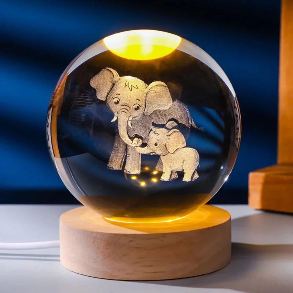 Elephant n Baby Crystal Lamp – Heartwarming 3D LED Night Light — photo 2
