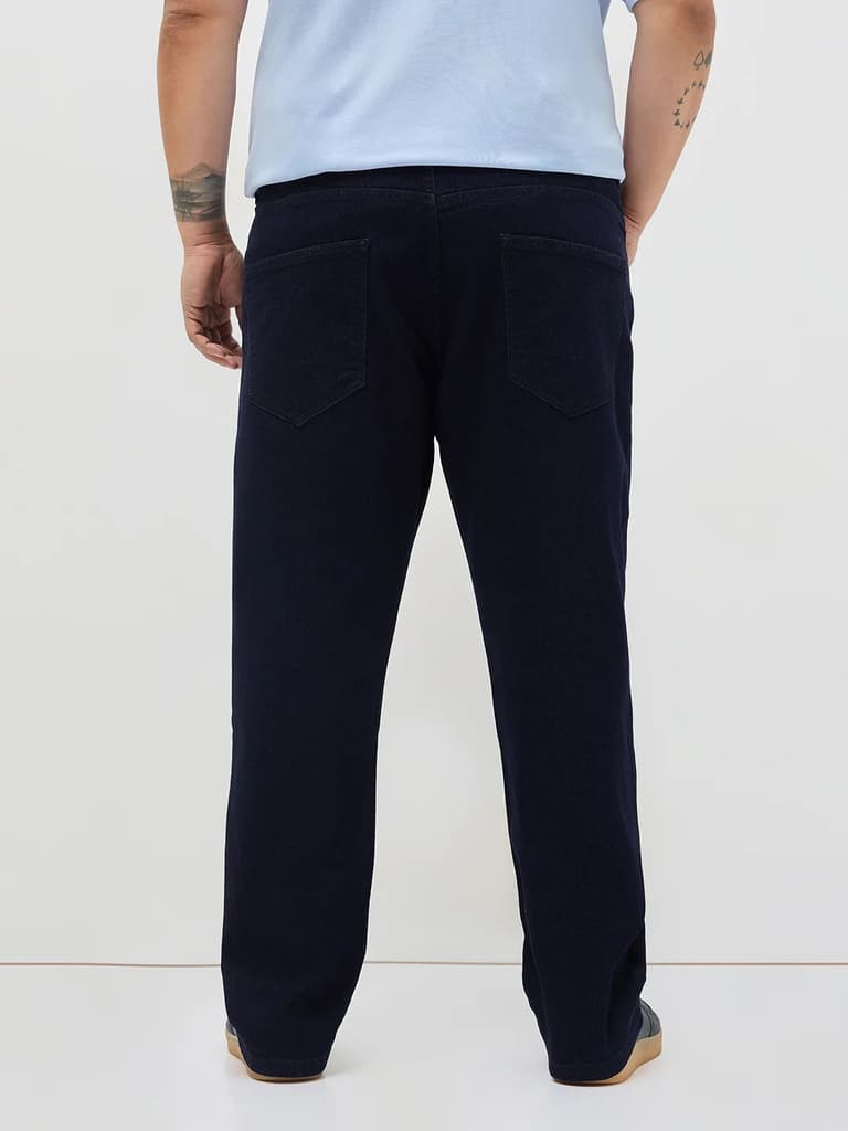 Plus Men's Dark Blue Straight Fit Raw Washed Denim Jeans Stretchable — photo 3
