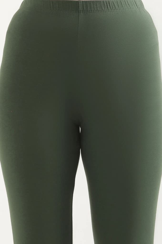 Green Solid Skinny Fit Cotton Tights With Elasticated Waist — photo 6