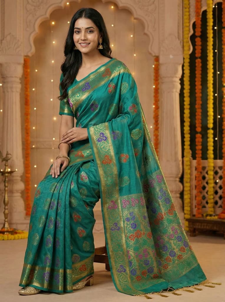 MIMOSA Women's Woven Design Paithani Style Art Silk Saree with Blouse Piece - Saffire ( SA00003125SFFREE ) — photo 3