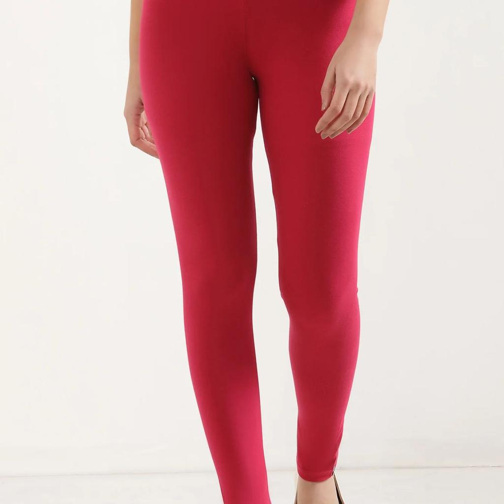 Pink Solid Skinny Fit Cotton Tights With Elasticated Waist