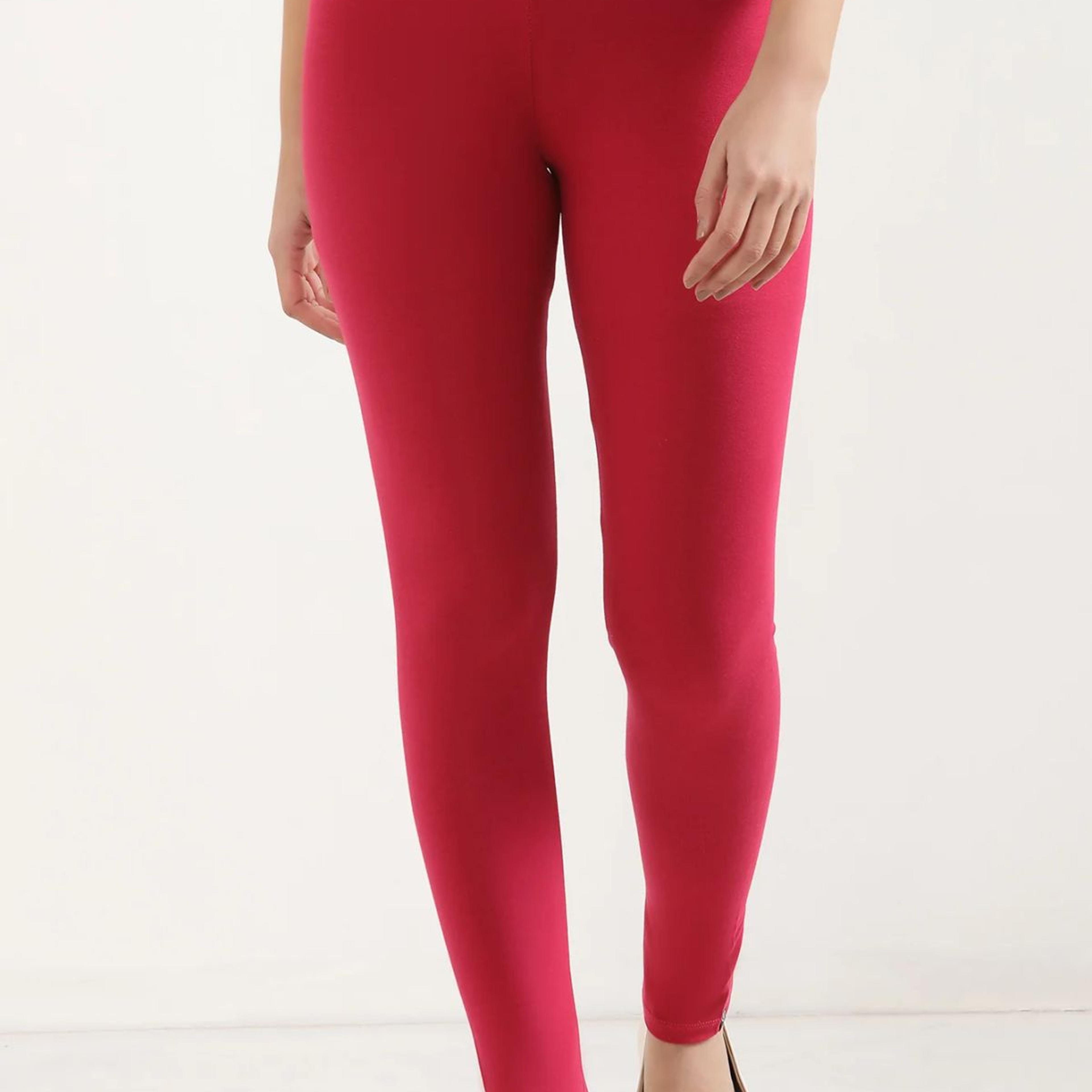 Pink Solid Skinny Fit Cotton Tights With Elasticated Waist