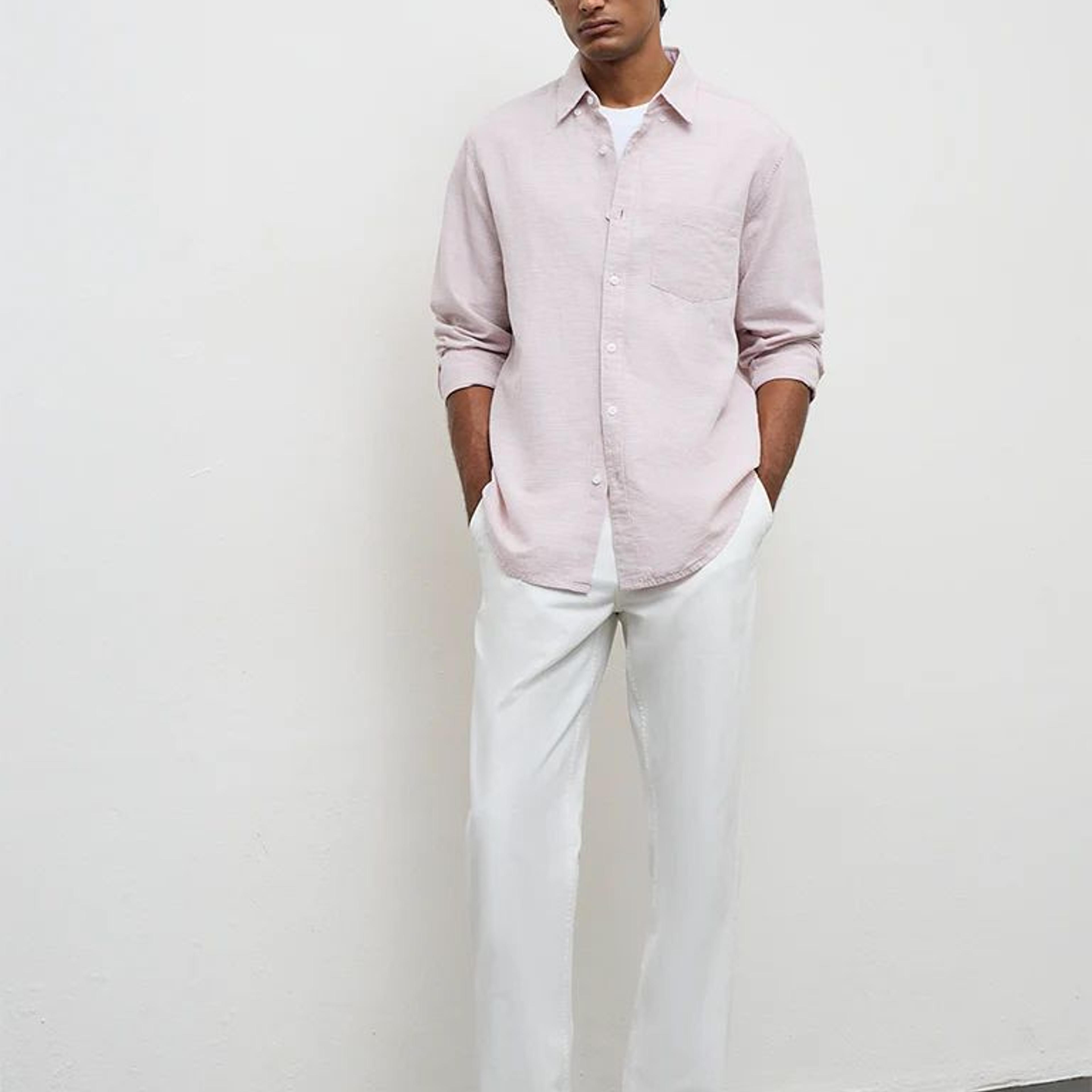 WES Casuals Peach Relaxed-Fit Cotton-Blend Shirt