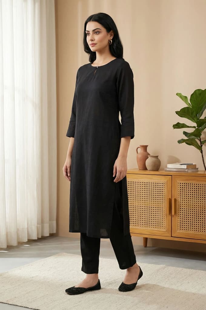 Black Solid Rayon Straight Kurta — photo 6