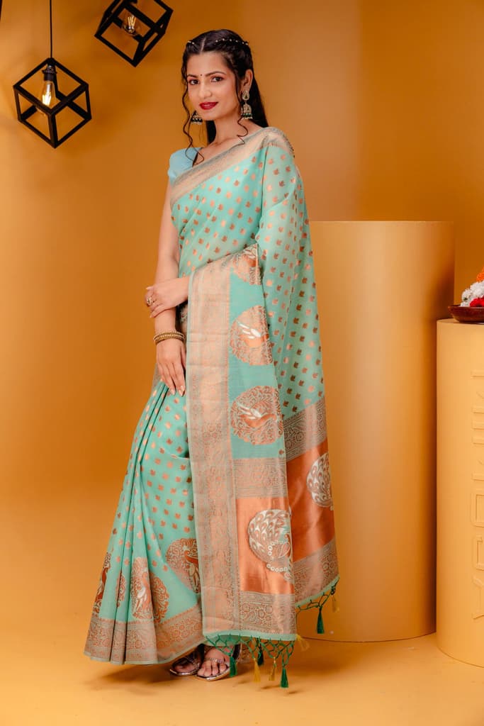Mimosa Women's Woven Design Banarasi Style Art Silk Saree With Blouse Piece : SA00001808RMFREE — photo 4