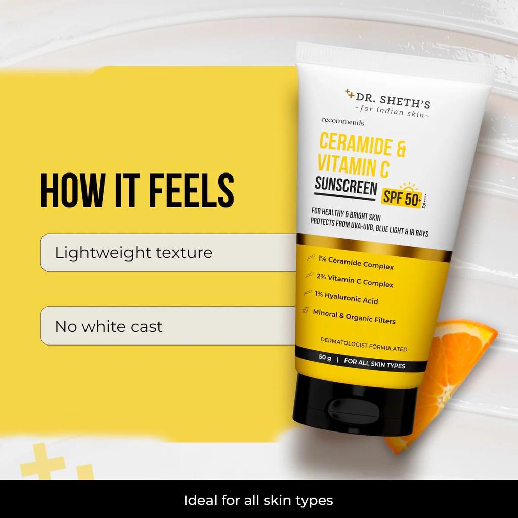 Ceramide & Vitamin C Sunscreen - 50 gm In-Vivo Tested SPF 50+ PA ++++