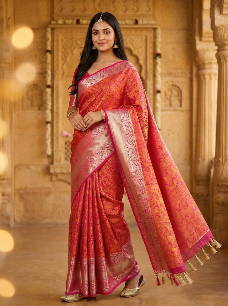 MIMOSA Women's Woven Design Banarasi Style Art Silk Saree with Blouse Piece - Rani ( SA00003132RNFREE ) — photo 3