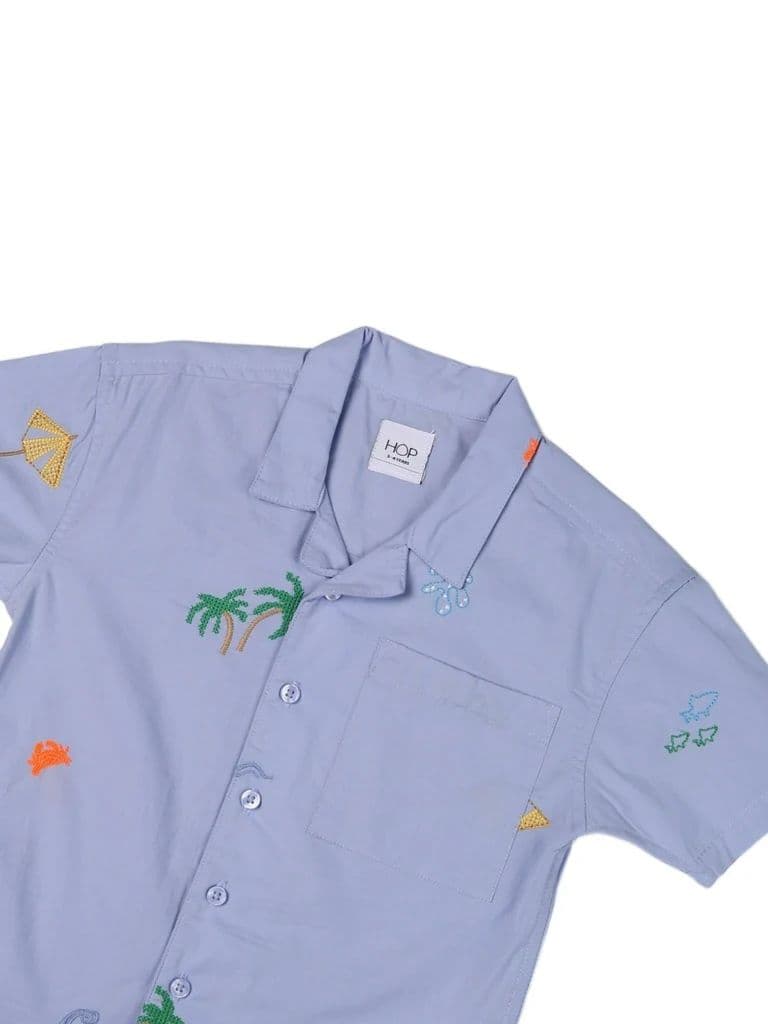 HOP Kids Boys Blue Beach Embroidered Cotton Shirt — photo 5