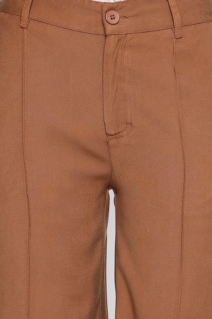 Brown Solid Korean Rayon Formal Parallel Pants with YKK Zipper — photo 3