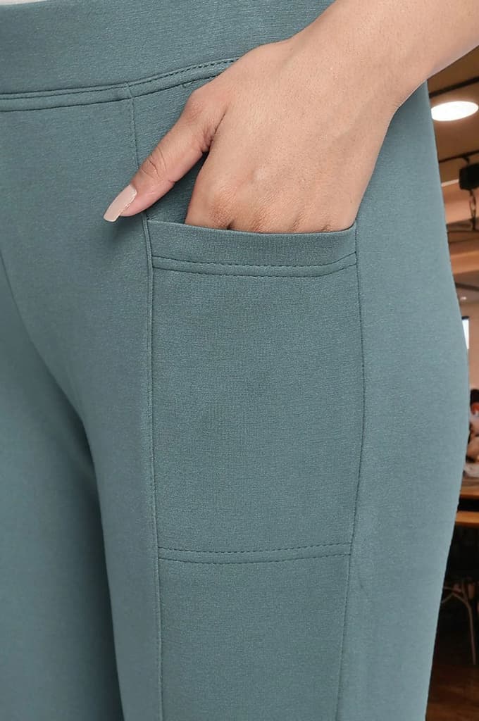 Green Solid Calf Length Tights — photo 7