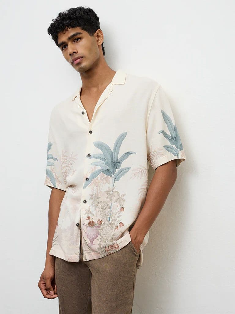 ETA Cream Nature-Inspired Relaxed-Fit Shirt