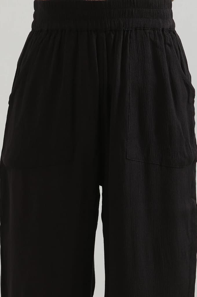 Black Solid Flared Rayon Culottes With Elasticated Waist — photo 6