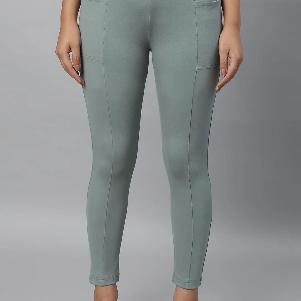 Green Solid Skinny Fit Yoga Tights With Elasticated Waistband