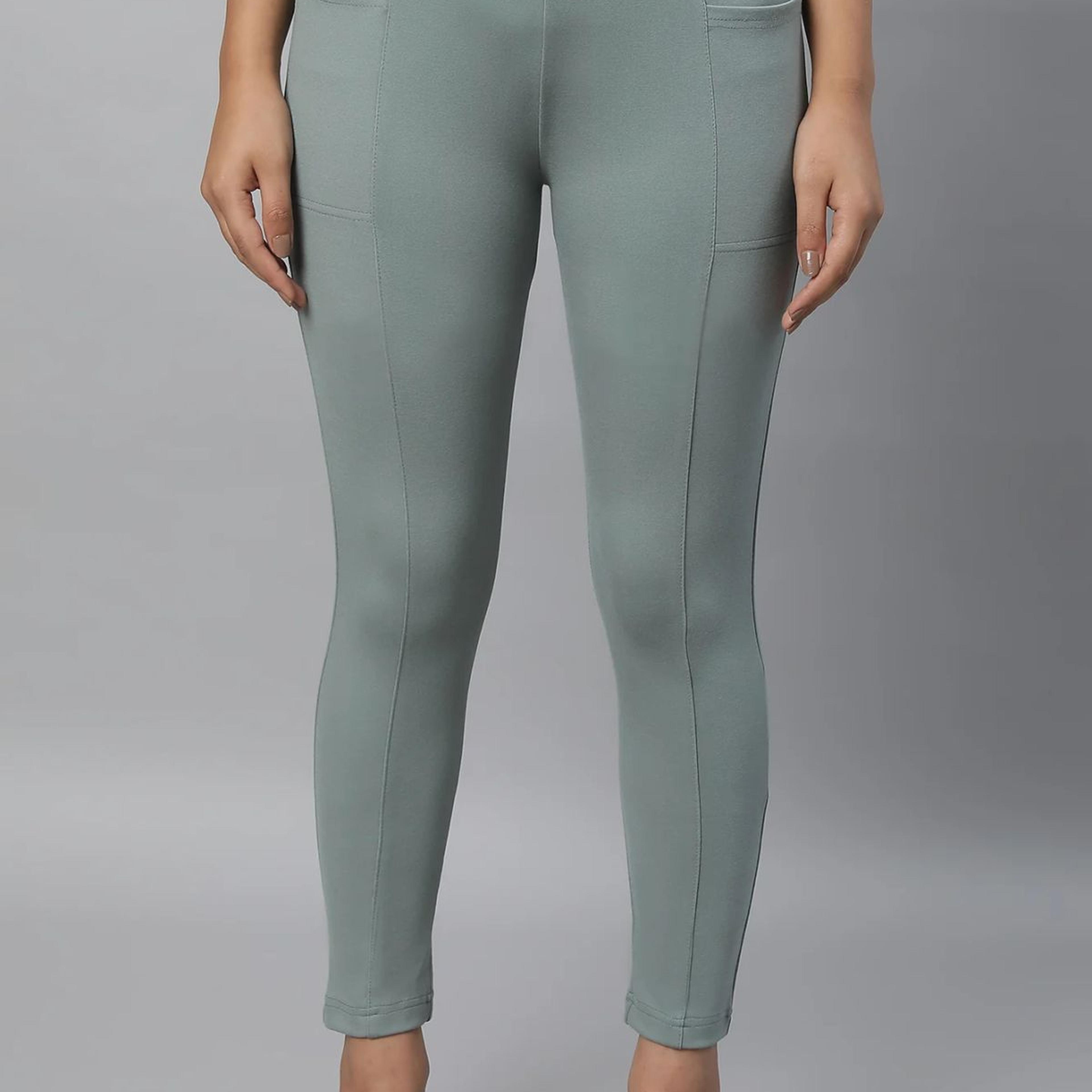 Green Solid Skinny Fit Yoga Tights With Elasticated Waistband