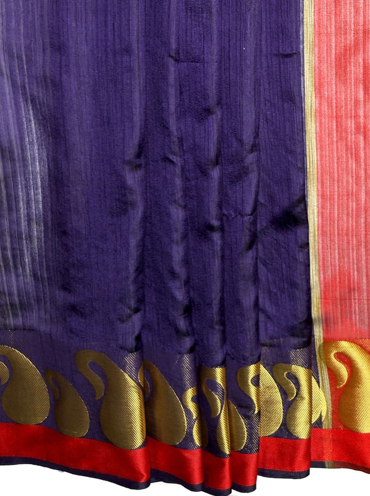 MIMOSA Women's Woven Design Banarasi Style Linen Saree with Blouse Piece - Navy ( SA00003151NVFREE ) — photo 6