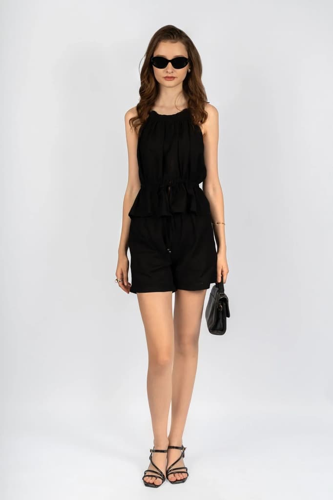 Black Fit & Flare Coord Set in Viscose Cotton Linen — photo 6