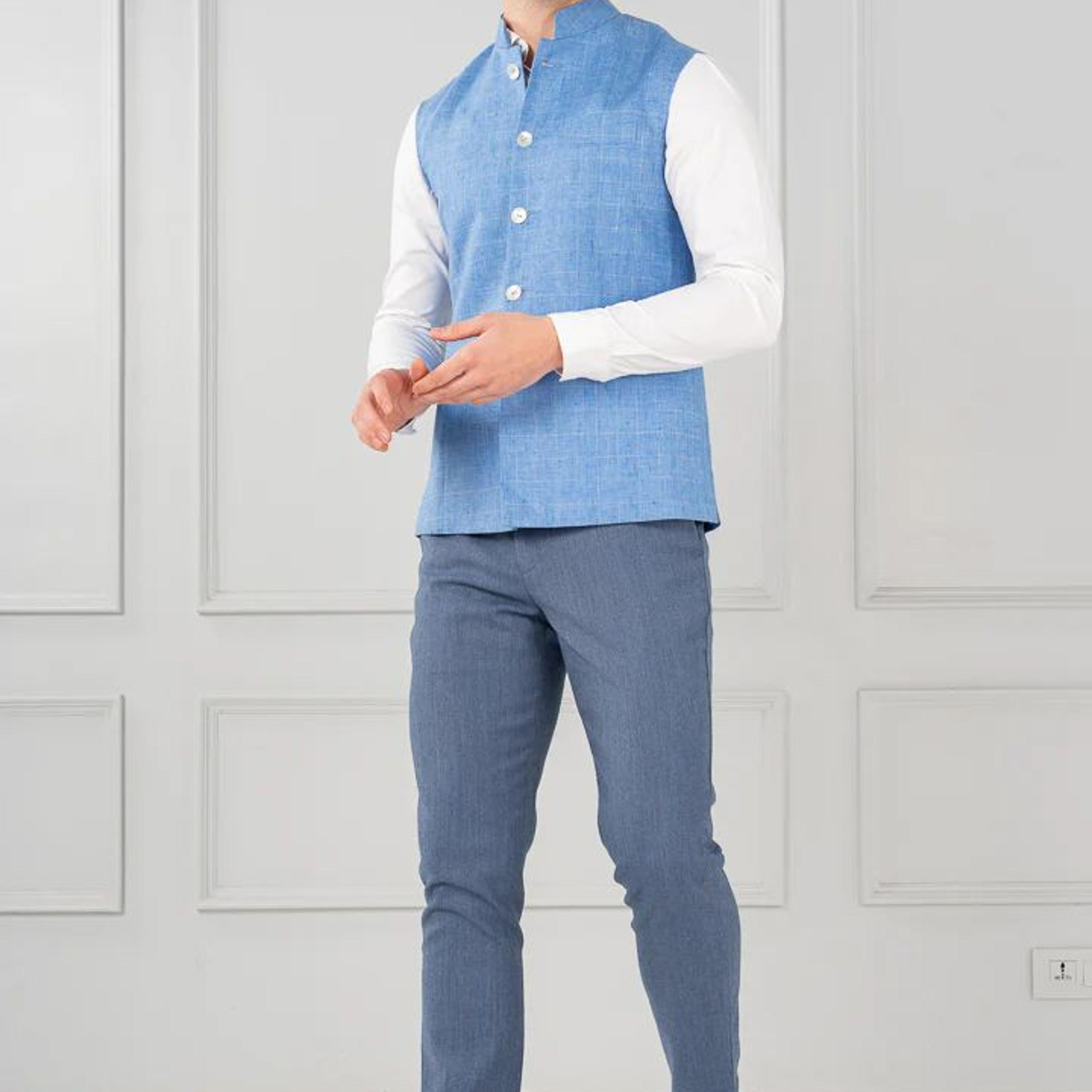 Marina Blue Merino Wool Twill Pant