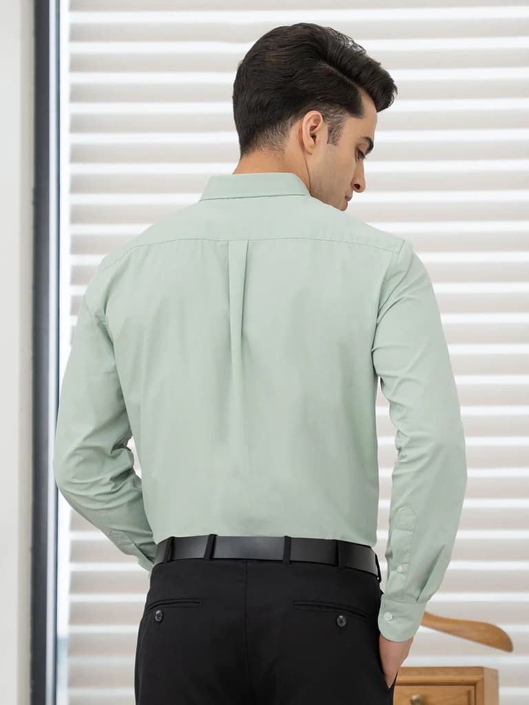 Shirts for Men in Light Green | Solid Full Sleeve Casual Shirt — photo 3