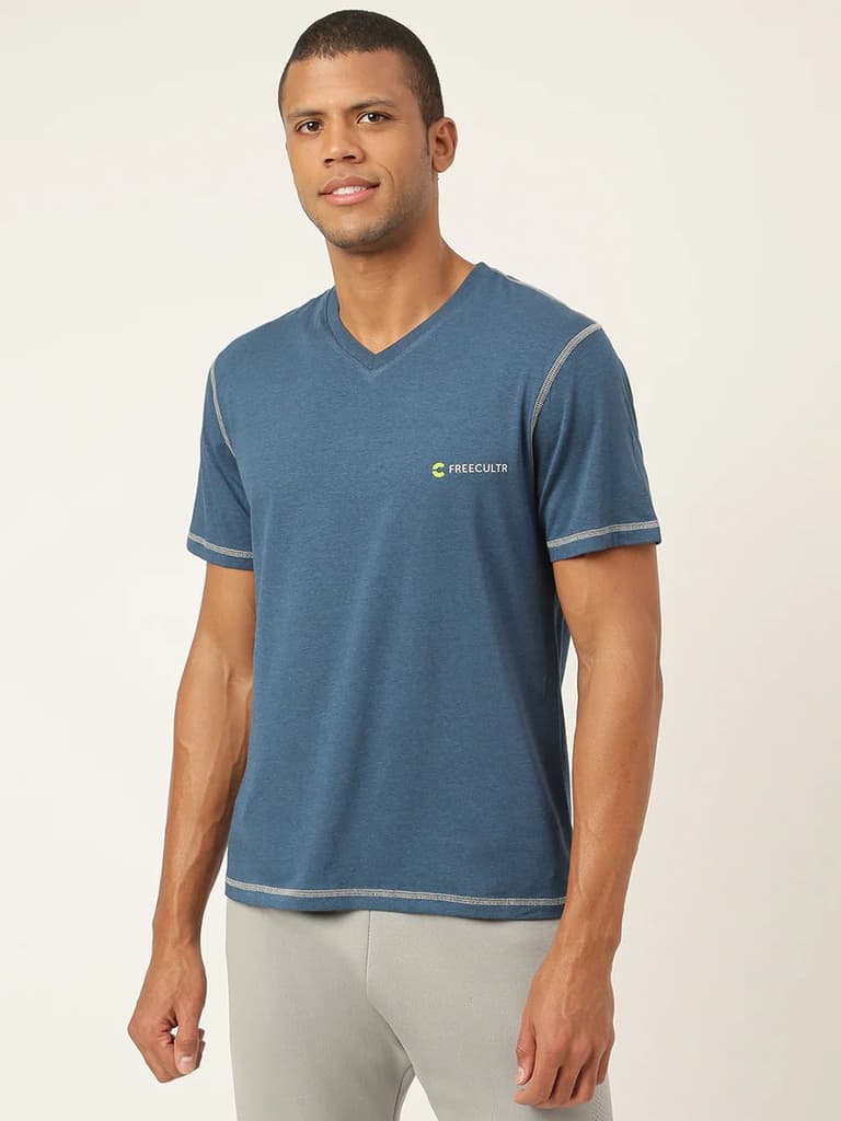 Sapphire Blue Men's Organic Bamboo Casual Tees - V Neck (Pack Of 1) — Sapphire Blue / S / Men