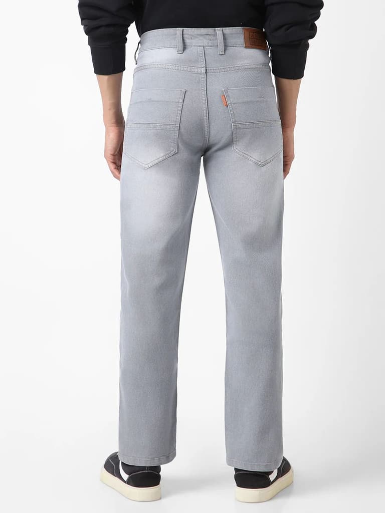 Men's Light Grey Straight Fit Washed Jeans Stretchable — photo 4