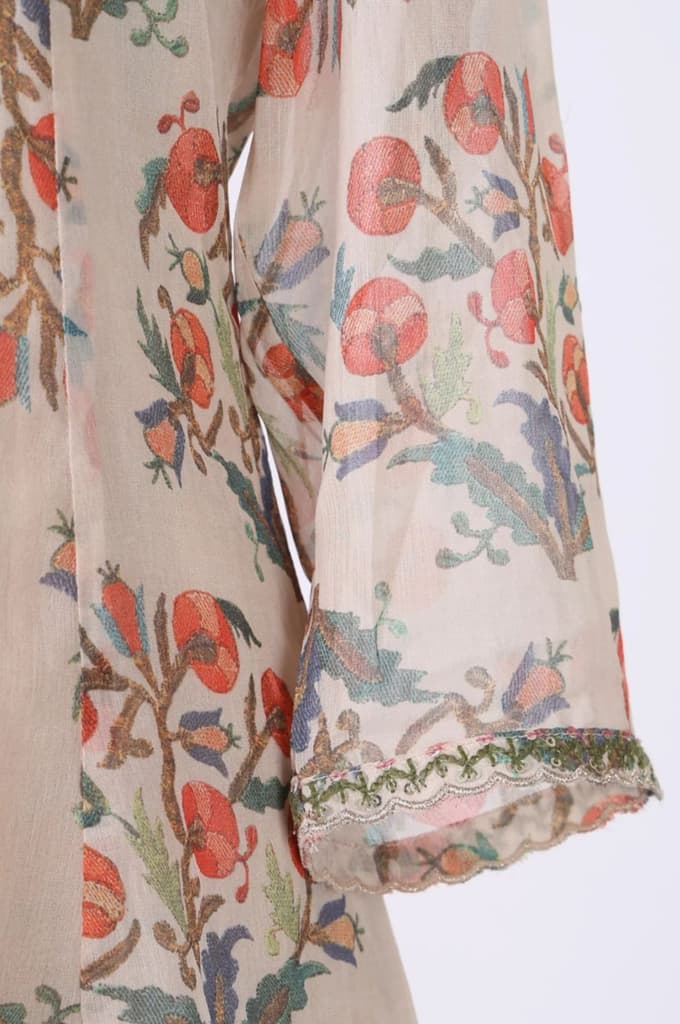 Beige Floral Printed Lace Straight Kurta with Sharara and Dupatta Set — photo 7