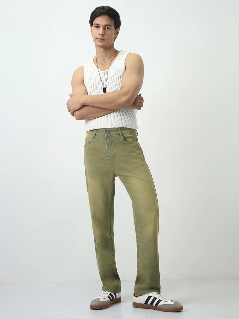 Men's Grey Straight Fit Heavy Washed Jeans Stretchable — photo 4