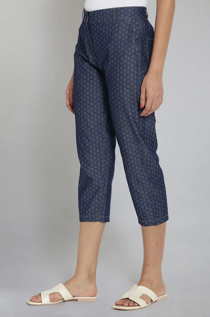Blue Polka Dots Wide Leg Denim Culottes With Elasticated Waist — photo 3