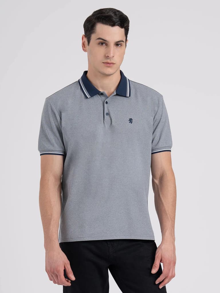 Jacquard Collar Polo T-shirt for Men | Premium Comfort | Sharp Look — S / Dark Grey Melange